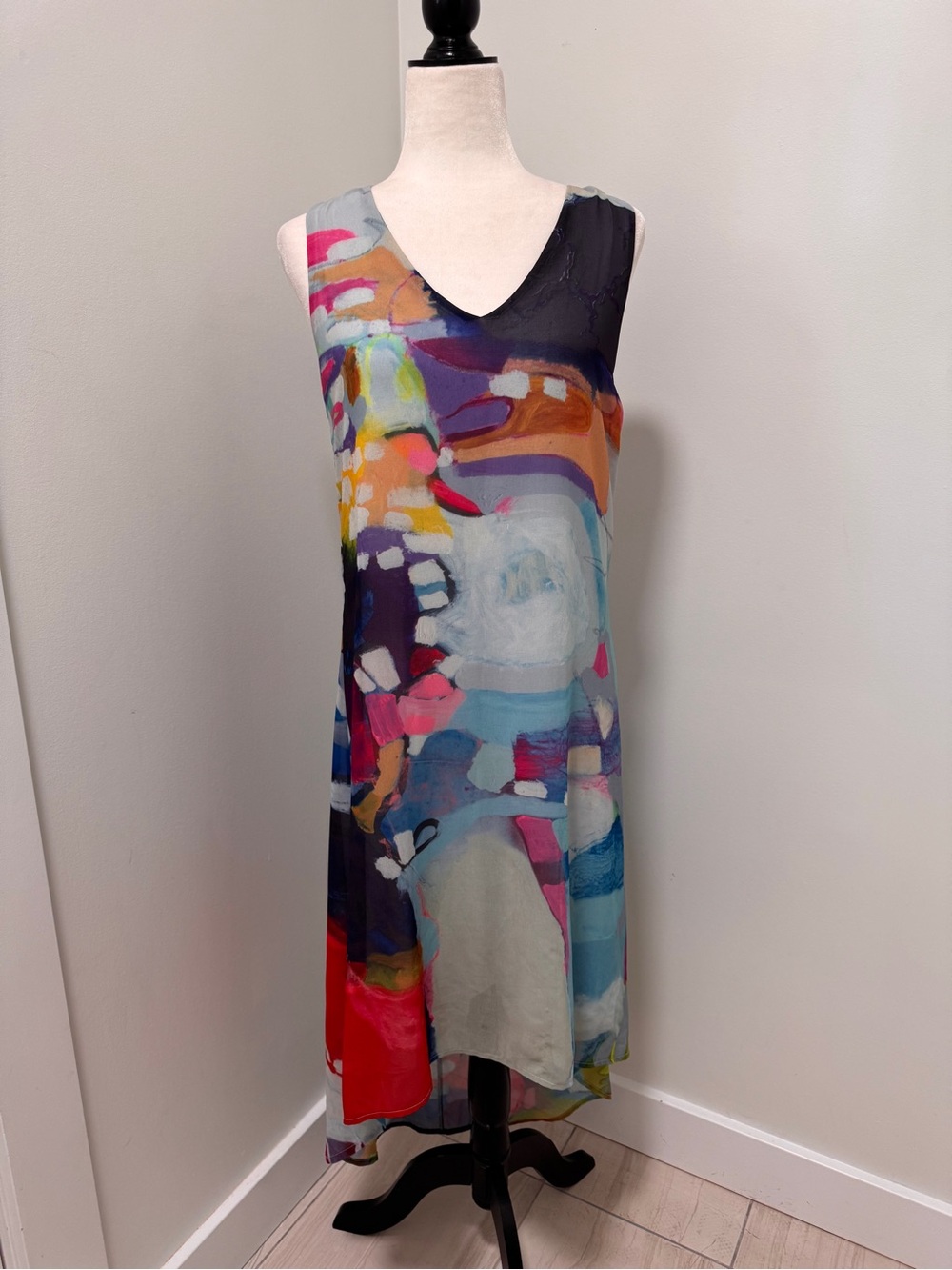 Claire Desjardins Sleeveless High-Low Dress Sz Small Abstract Art Print V Neck - Picture 2 of 13